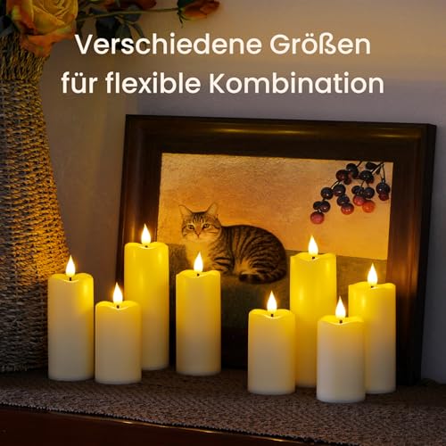 Thumbnail 4 de Yeelida flackernde LED-Kerzen-8er-Set mit Fernbedienung und Zeitschaltuhr – elfenbeinfarbene, batteriebetriebene Kerzen (verschiedene Größen)