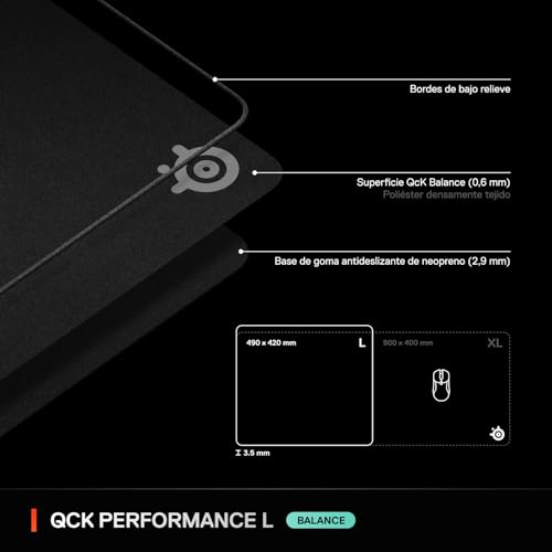 Thumbnail 6 de SteelSeries Alfombrilla QcK L Performance Balance: densidad, deslizamiento y costuras suaves para FPS/MOBA/RTS/MMO