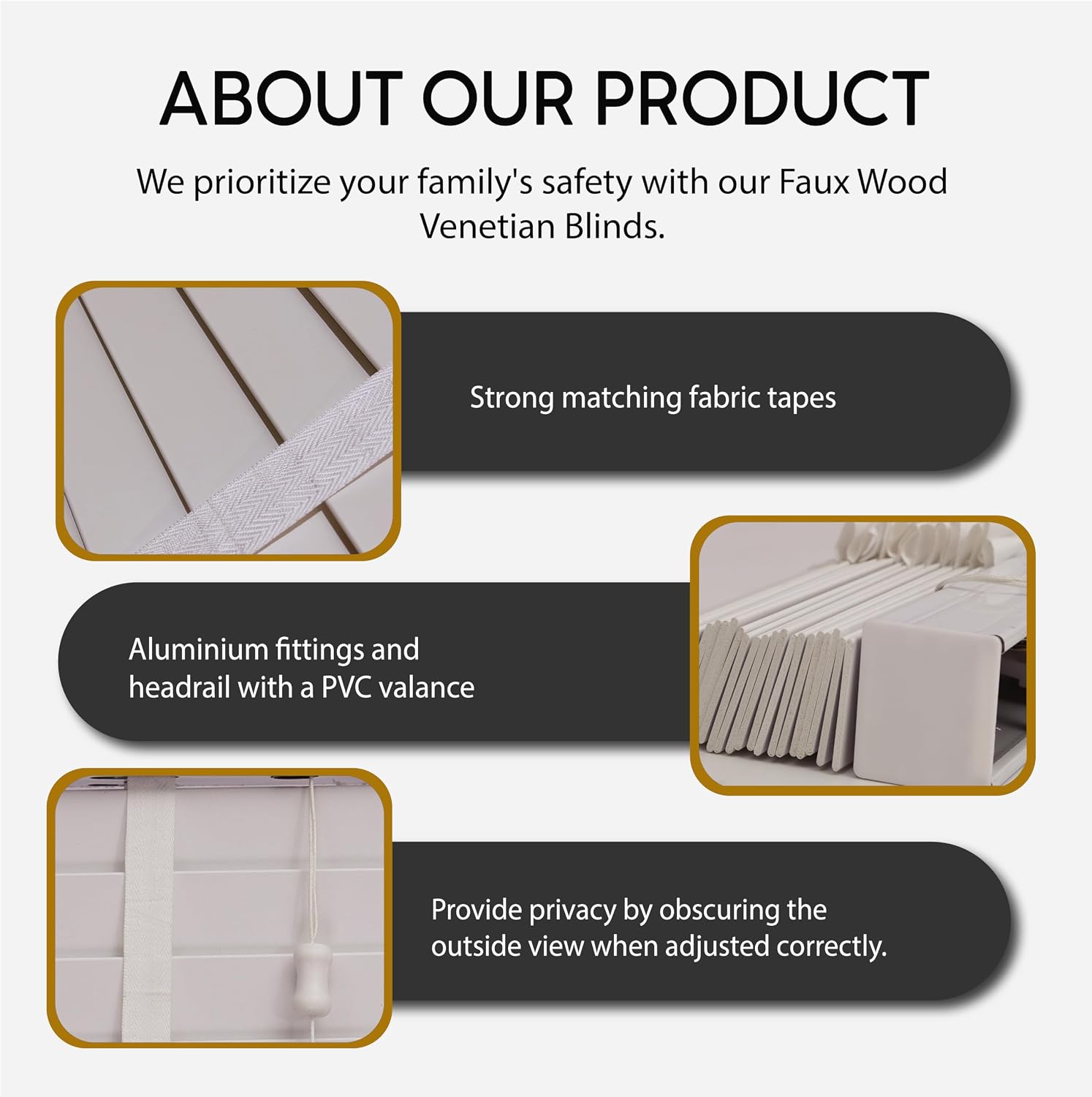 Thumbnail 2 de APEX Faux Wood Venetian Blinds 50mm Slats 120x150 cm