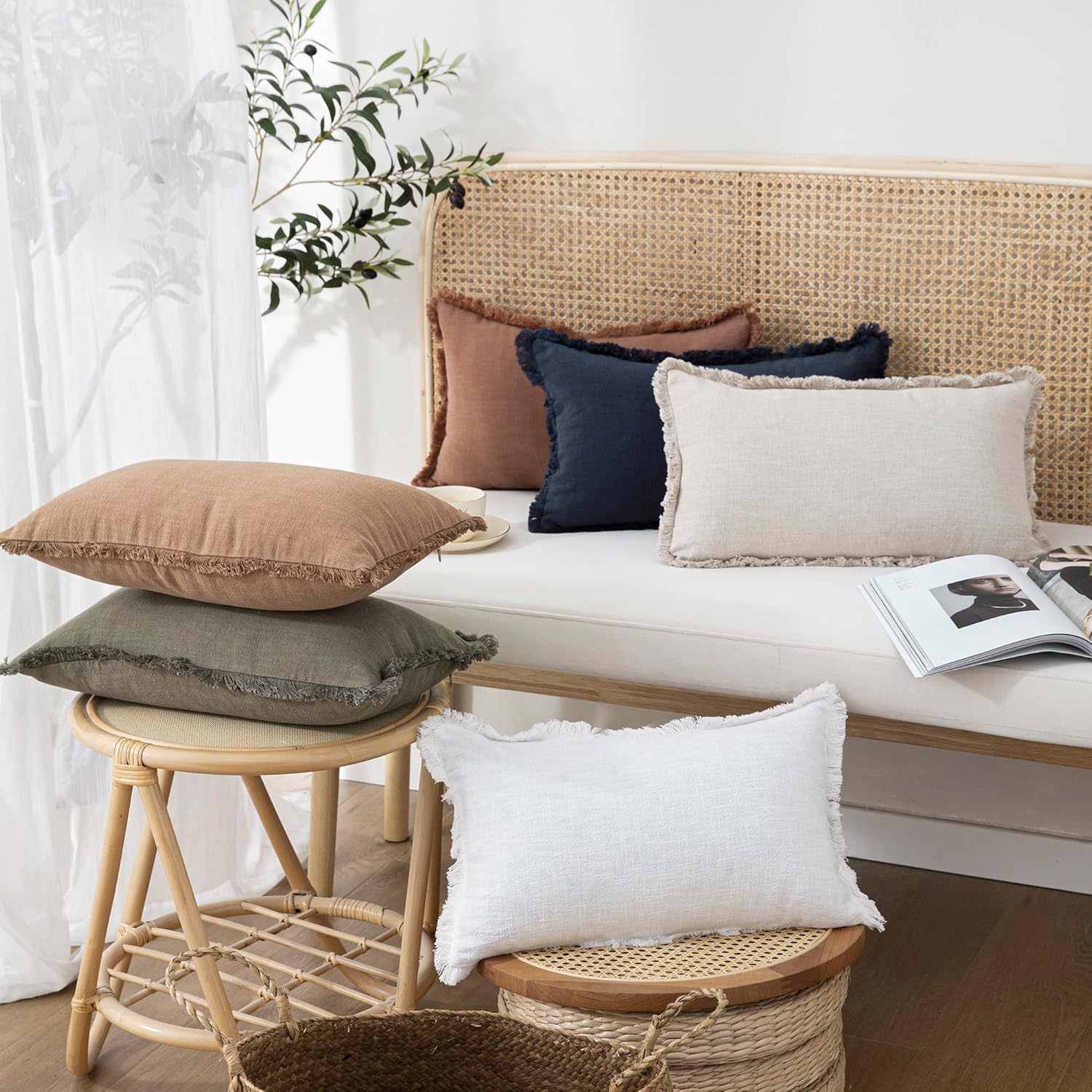 Thumbnail 5 de Foindtower 12×20 Linen Fringe Lumbar Pillow Covers 🛋