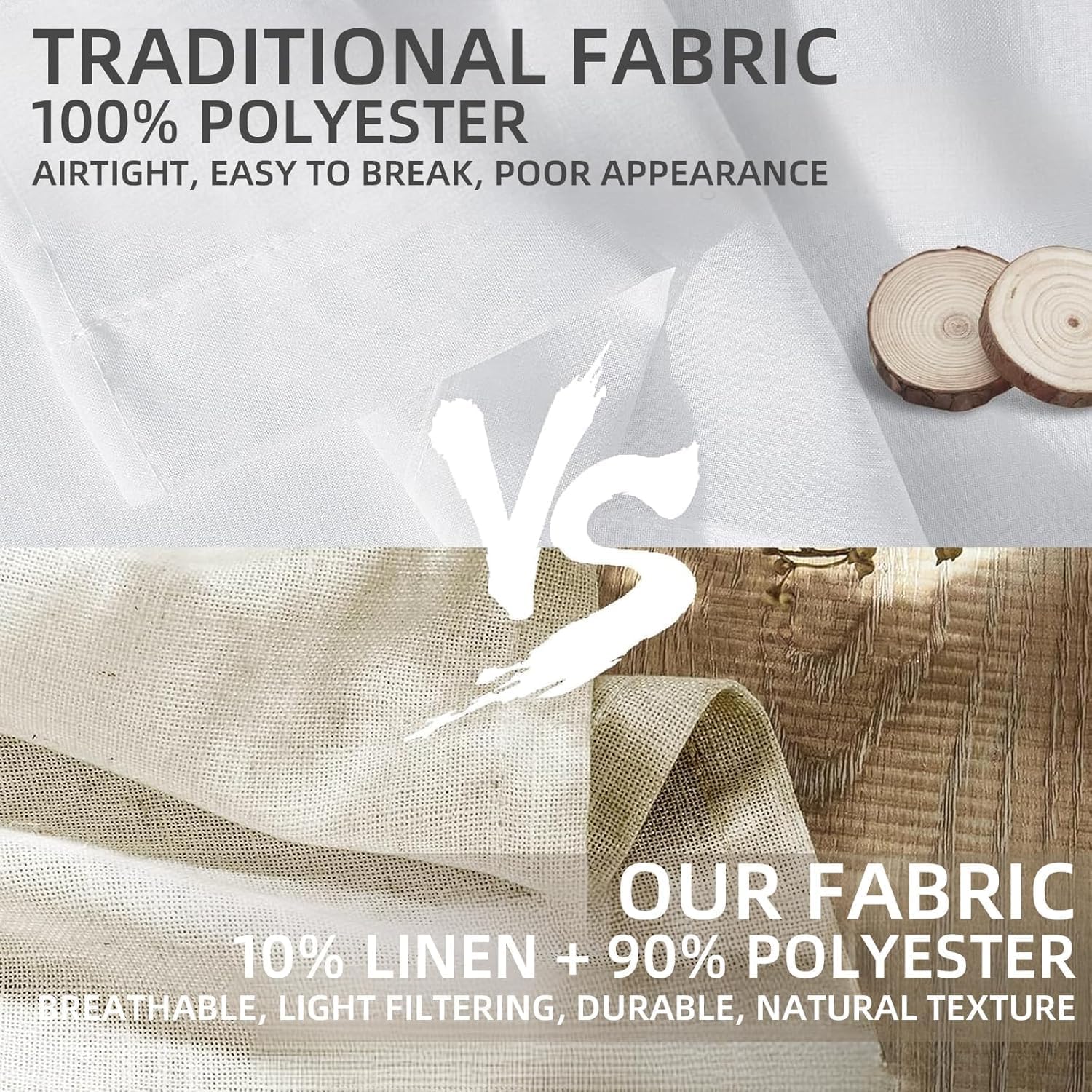 Detalle de CUCRAF Linen Curtains Eyelet Sheer Net Voile – 2 Panels, 55" W x 96" H, Natural
