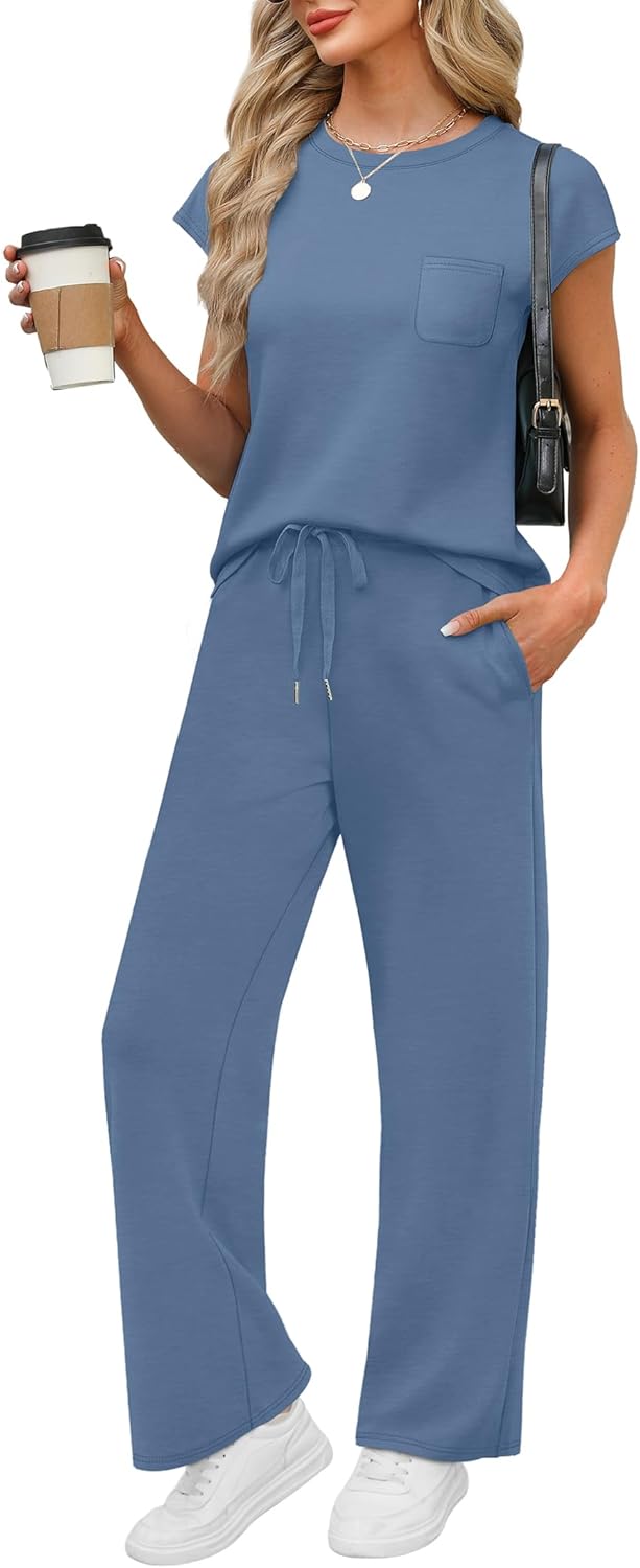 Thumbnail 6 de WIHOLL 2 Piece Sets for Women: Casual Summer Cap Sleeve Lounge Set
