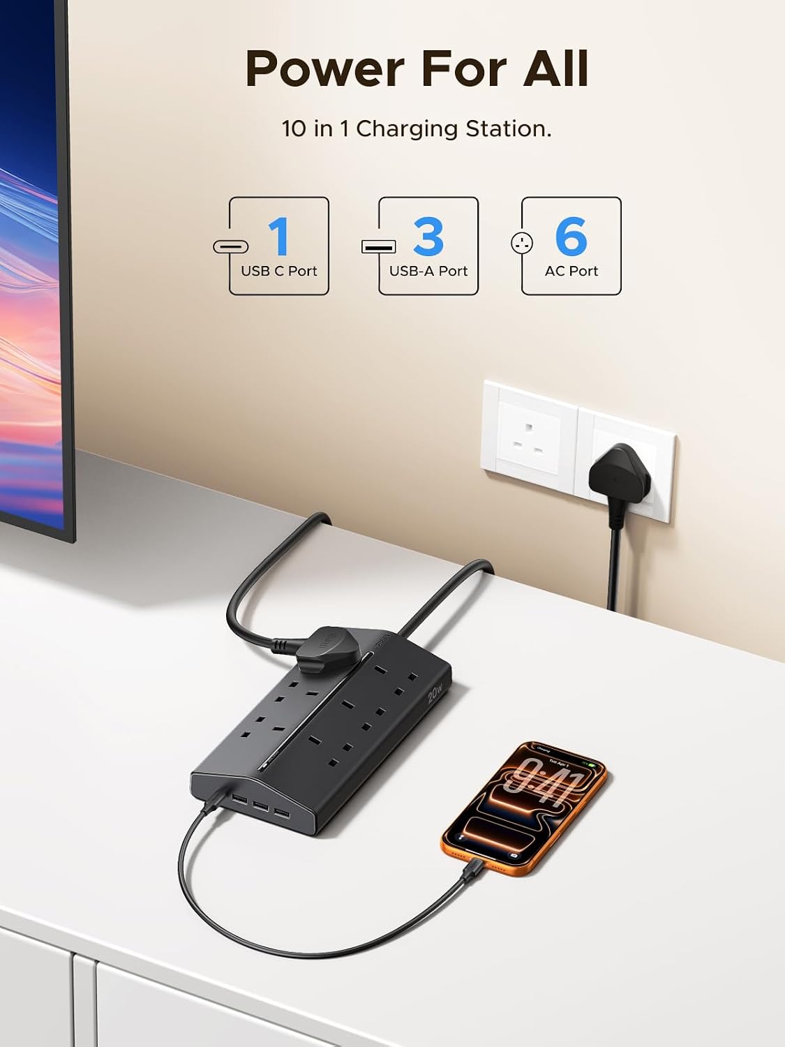 Detalle 2 de UGREEN Extension Lead with USB Slots
