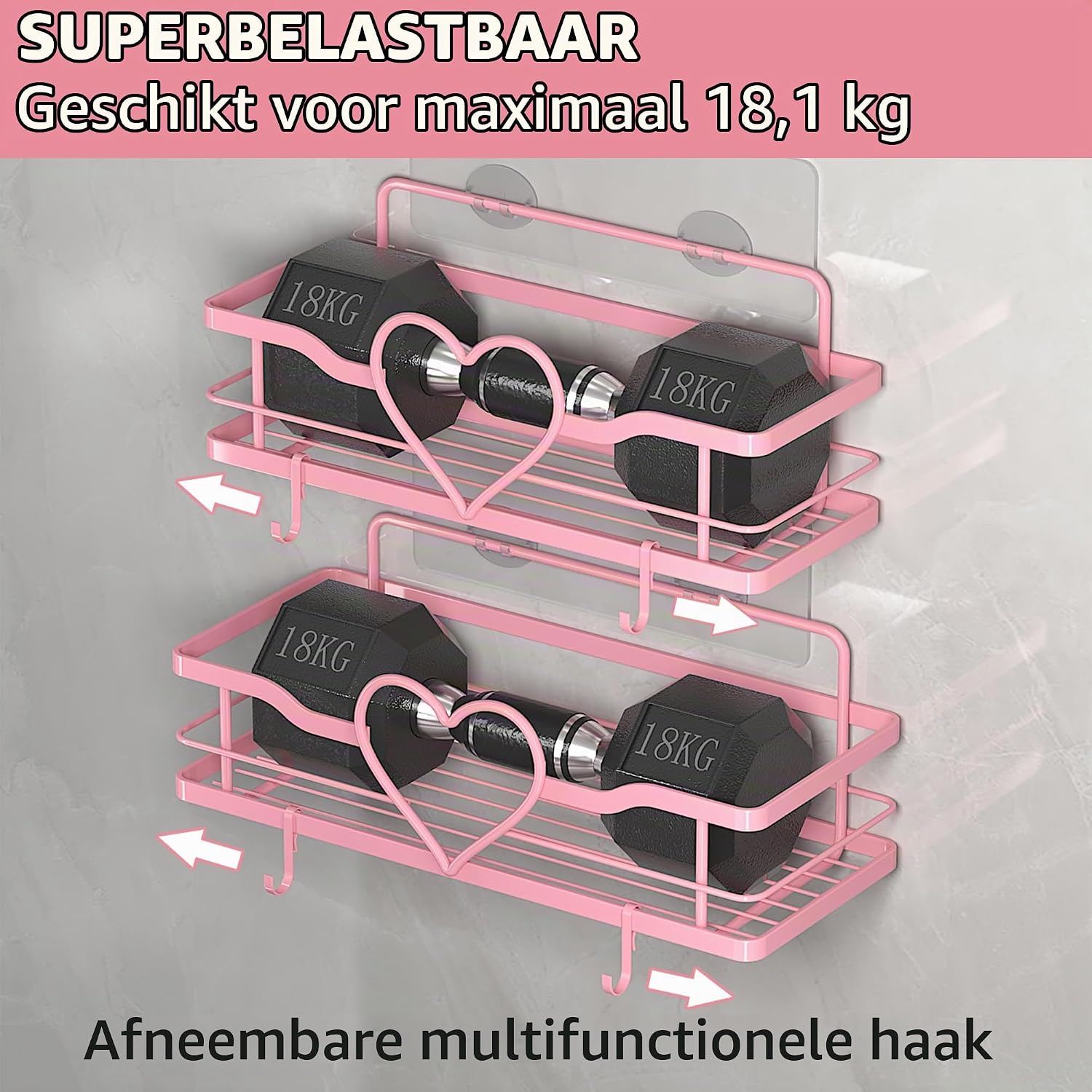 Thumbnail 1 de OYRREU roze doucherek zonder boren, set van 2 met zuignap, lijm en haken