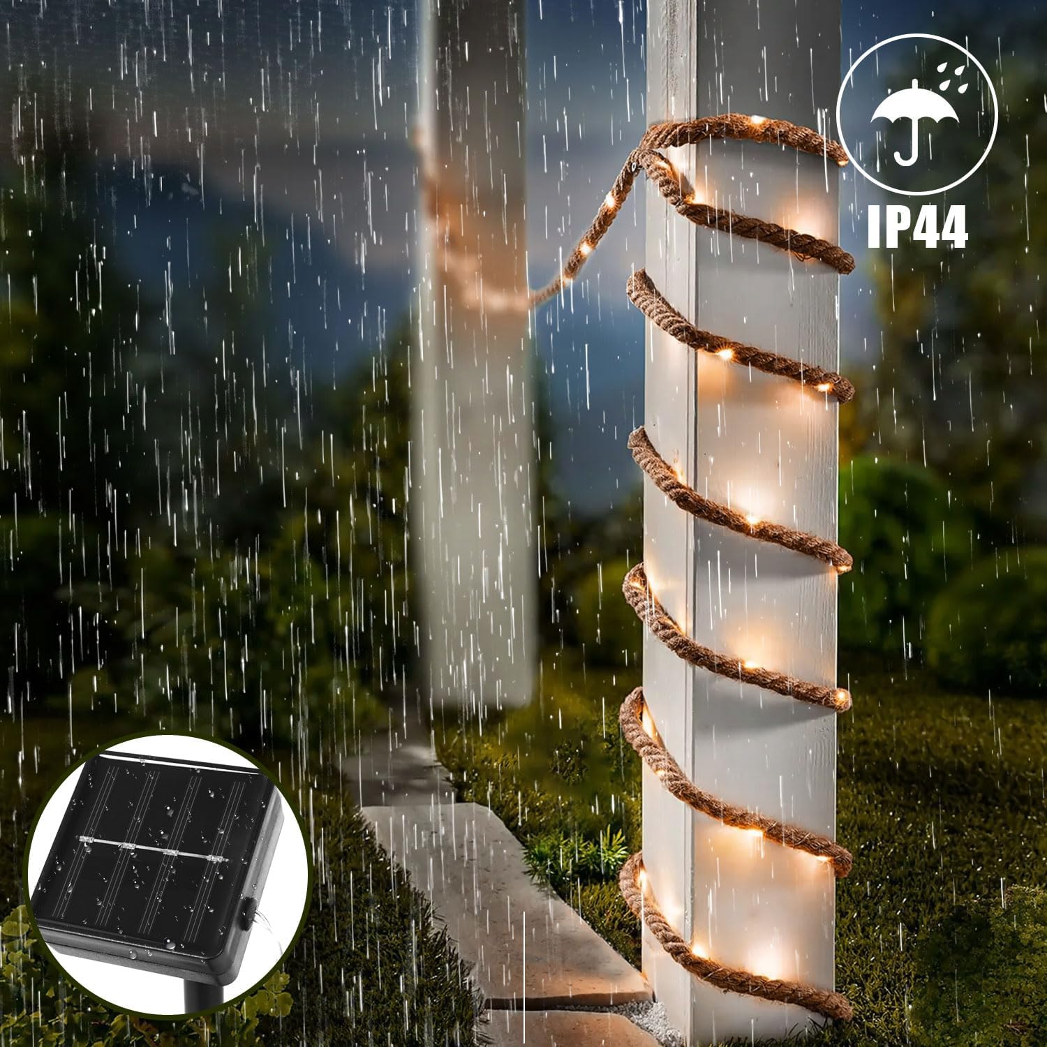 Thumbnail 4 de Gresonic LED Lichterkette Solar Seil Beleuchtung 40 LEDs – 3 m, warmweiß, IP44, Naturkordel