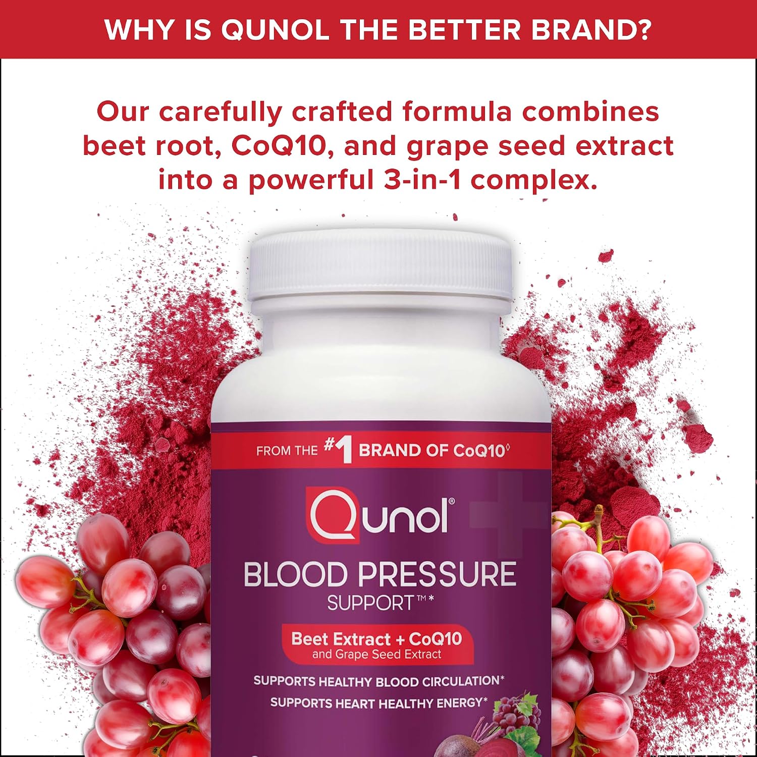 Detalle 2 de Qunol 3-in-1 Beet Root Capsules with CoQ10, 60 Count, 30 Servings