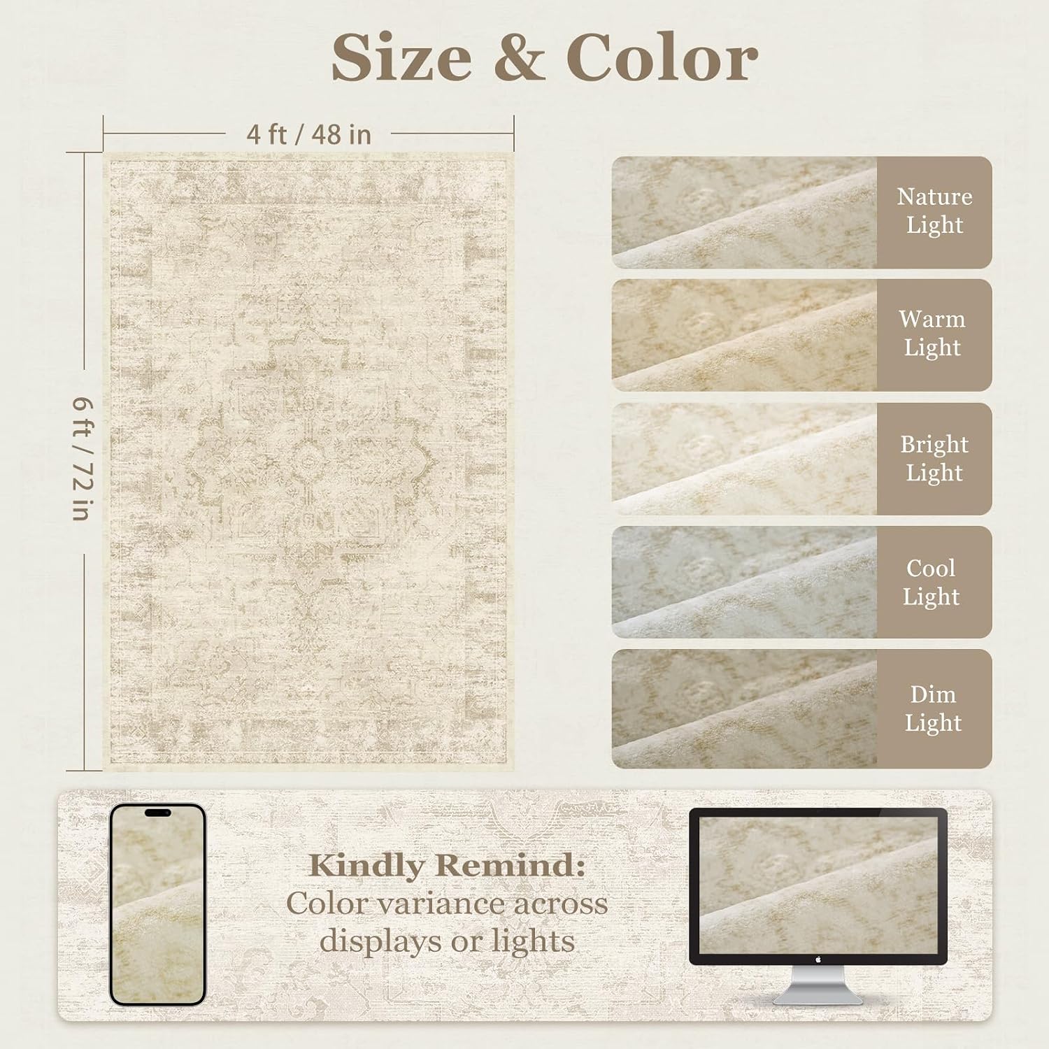 Detalle 2 de Jainmy Distressed Beige Kitchen Rug 2x3
