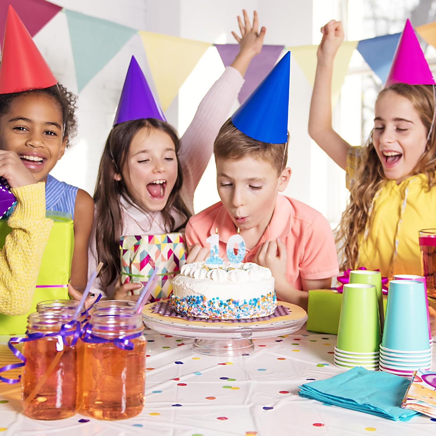 Thumbnail 1 de Yiran Geburtstagskerzen „Zahlen 21“ mit Schmetterling & blaue Pailletten – personalisierte Kuchendeko