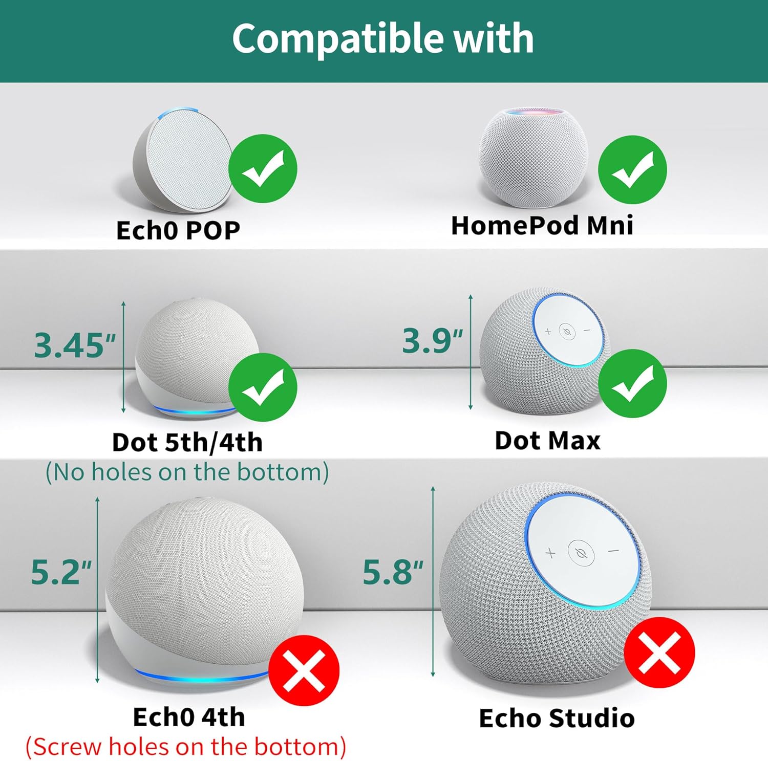 Detalle de HomeMount Wall Mount Holder for Dot 4th/5th Gen, Dot Max & HomePod Mini (Dot Max-1 pack)