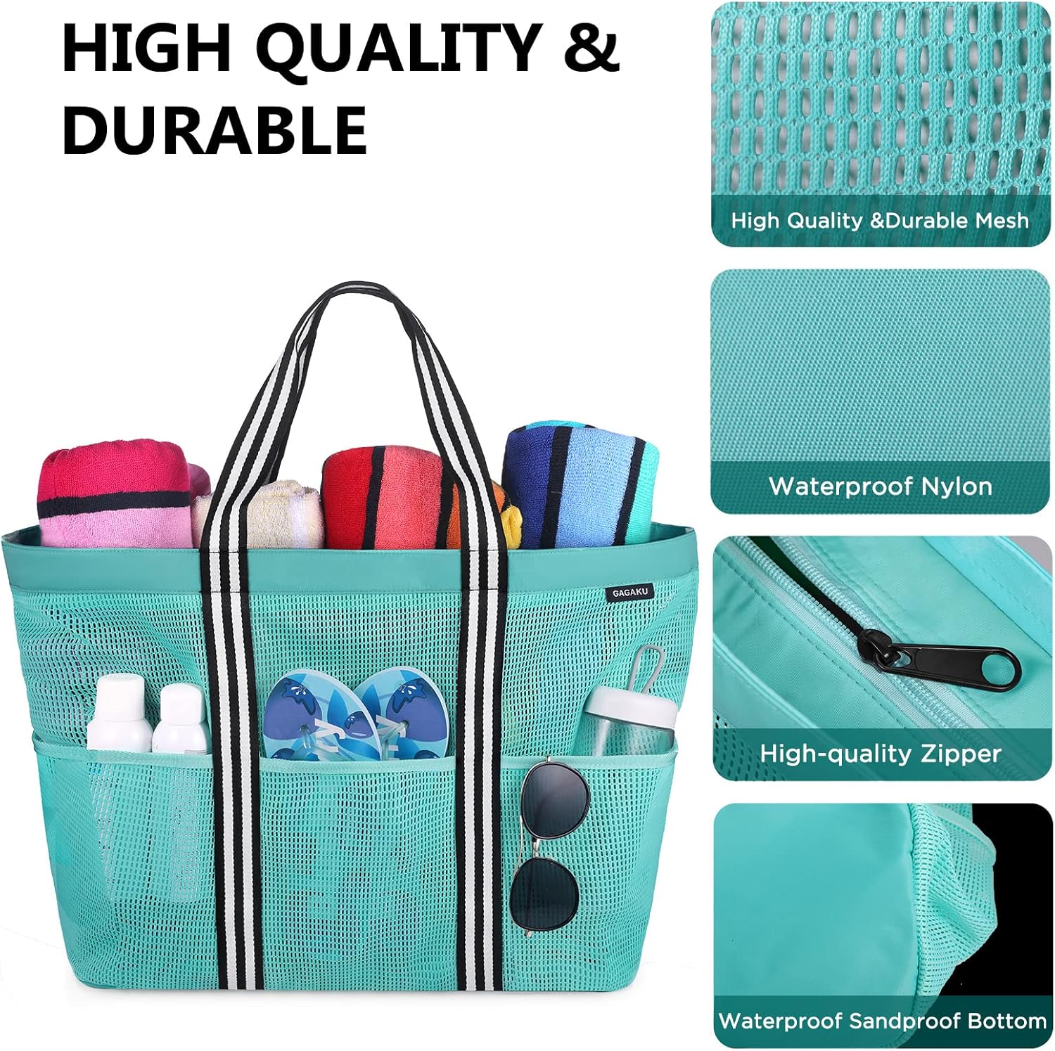 Detalle 2 de GAGAKU Sac de voyage extra large - Sac à main pliable en filet pour plage et shopping