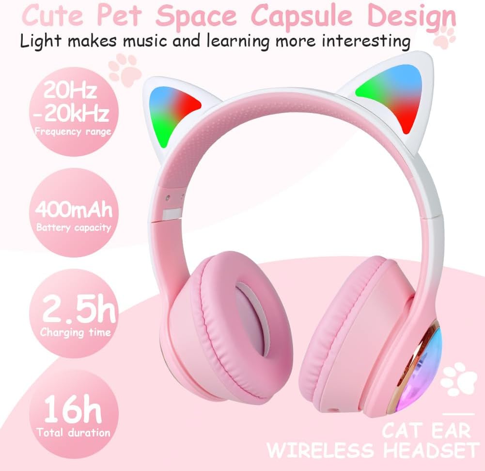 Thumbnail 3 de AXFEE Kinderkopfhörer (Bluetooth 5.3) mit LED Katzenohren – kabellos & mit 3,5-mm-Kabel, inkl. Mikrofon