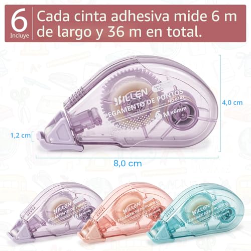 Detalle de Vinuwu 6Pcs Celo Doble Cara con Rodillo – Cinta Adhesiva Transparente para Álbumes y Recortes (6mm x 6m)
