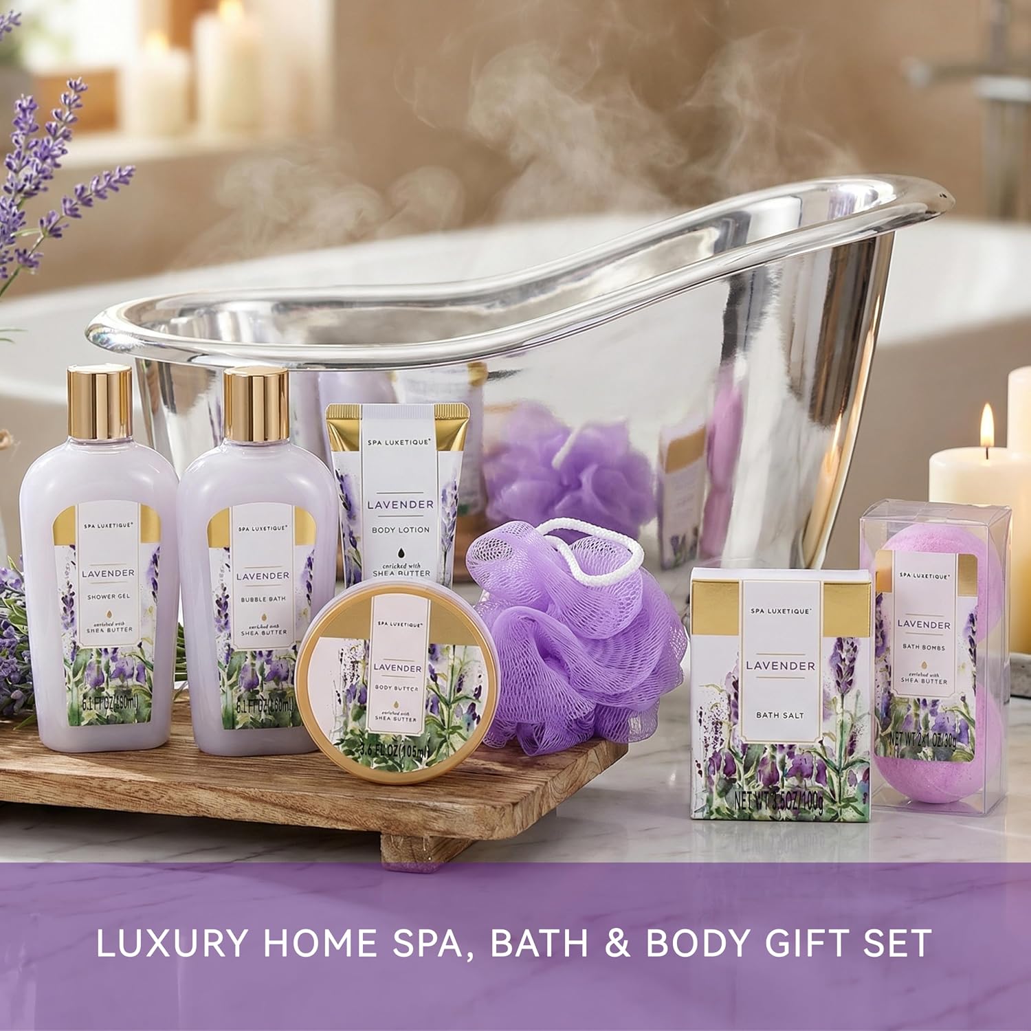 Detalle 2 de spa luxetique SPA Lavender Bath Gift Set, 8 Pieces with Bath Bombs