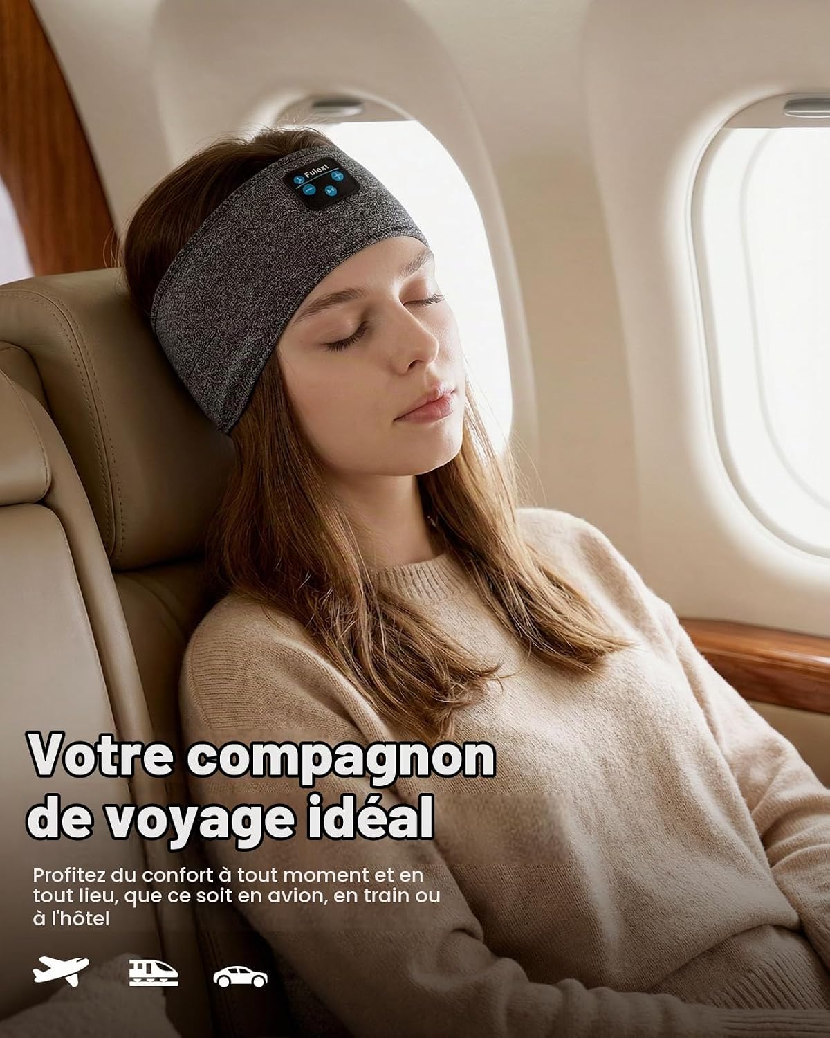 Detalle de Fulext FULH01 Bluetooth-slaaphoofdtelefoon, grijs gemêleerde elastische hoofdband