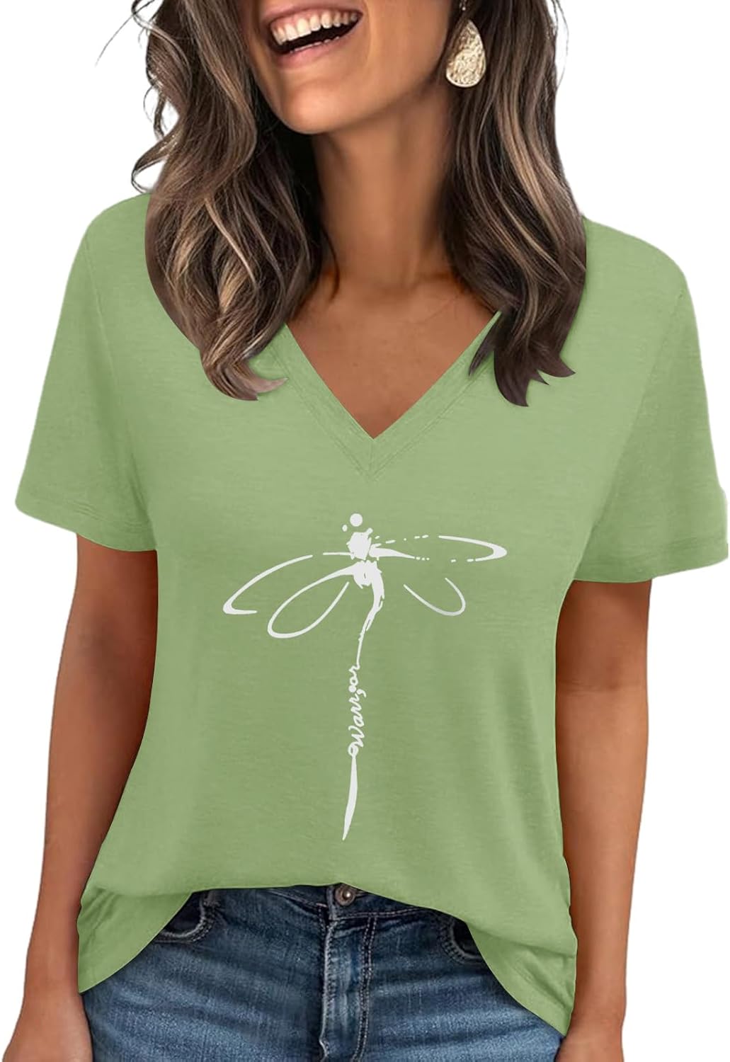 Thumbnail 5 de Cuptacc Damen T-Shirt mit V-Ausschnitt, kurzarm, einfarbig – Basic für Sommer & Alltag