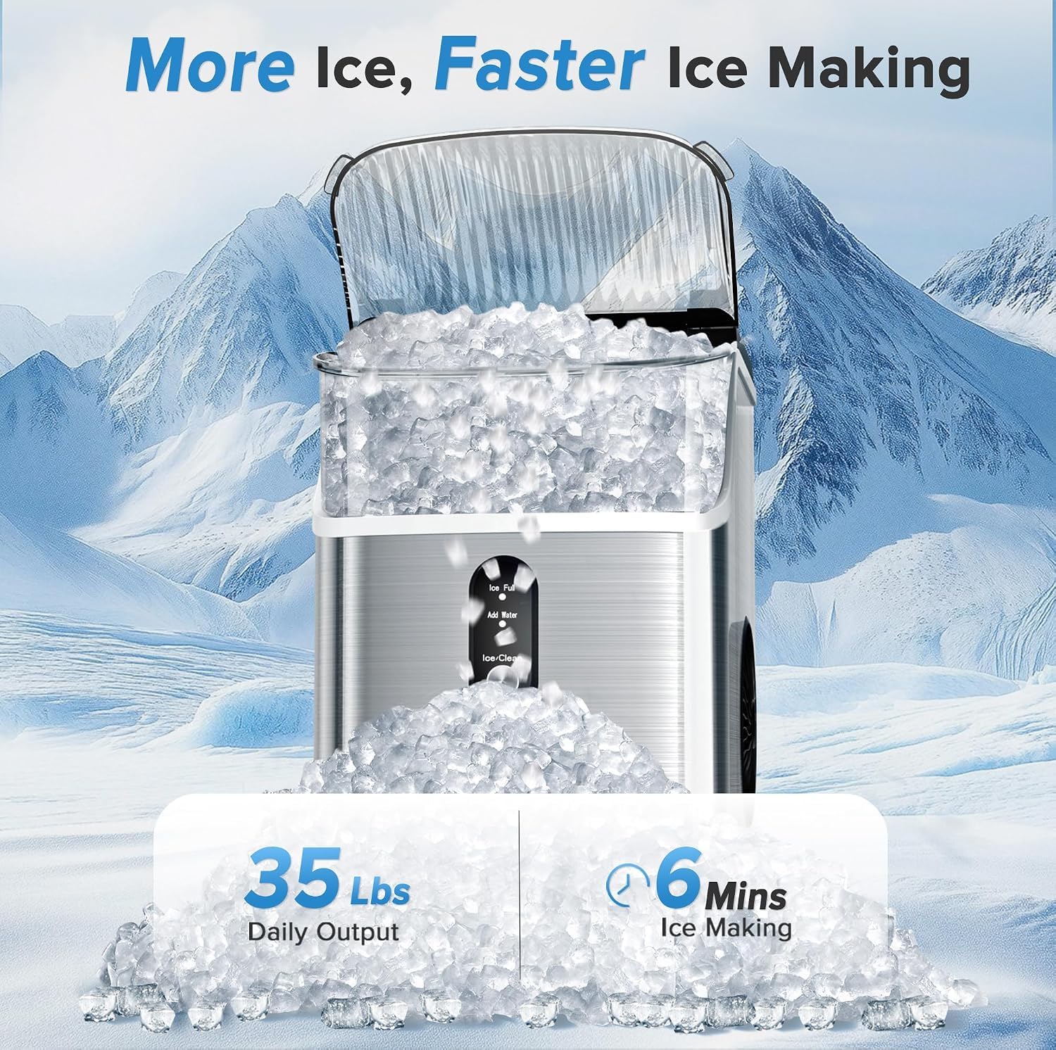 Detalle 2 de Electactic Nugget Ice Maker Countertop Ice Maker, 35 lb/24-Hour Output