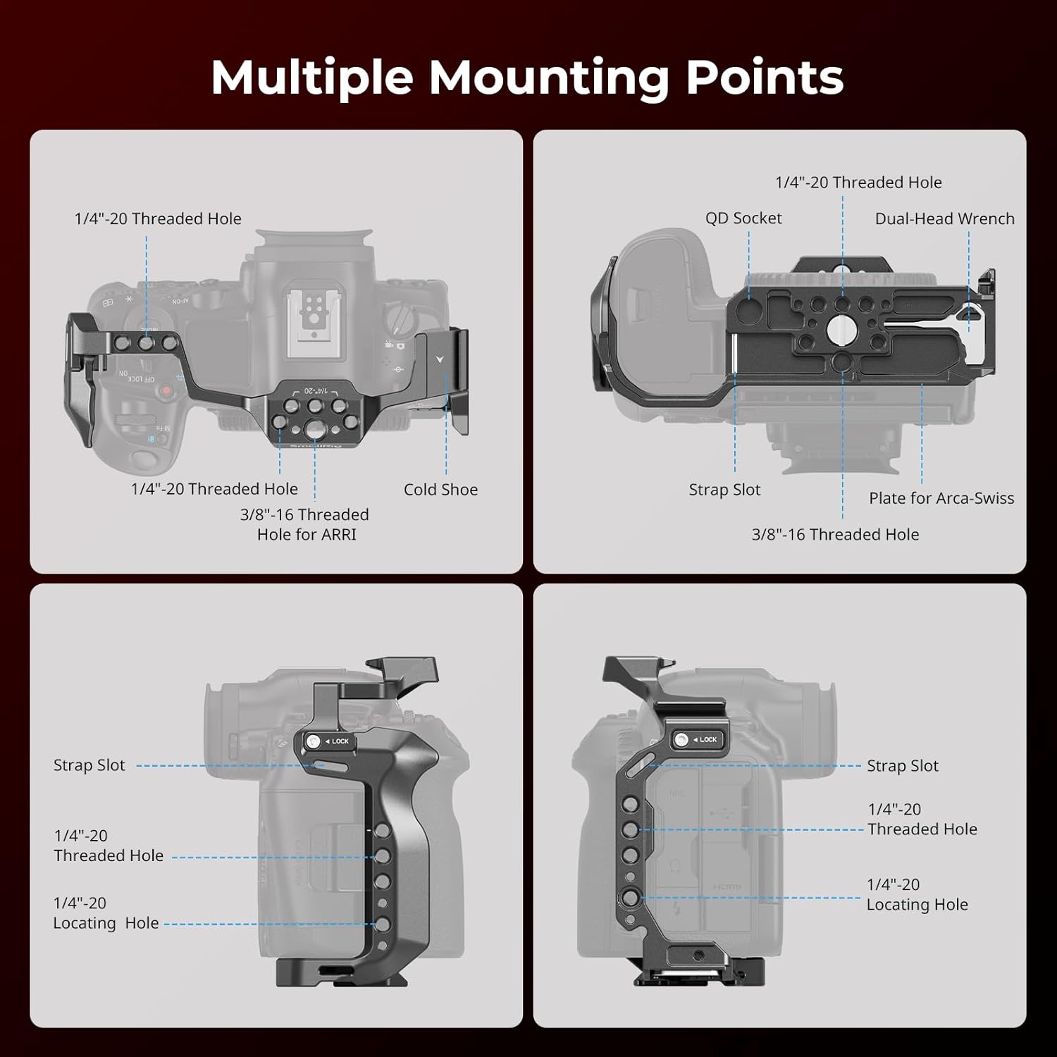 Thumbnail 3 de SMALLRIG R5 Mark II Cage für Canon R5 Mark II – Aluminium-Käfig mit Schnellwechselplatte (Arca-Swiss)