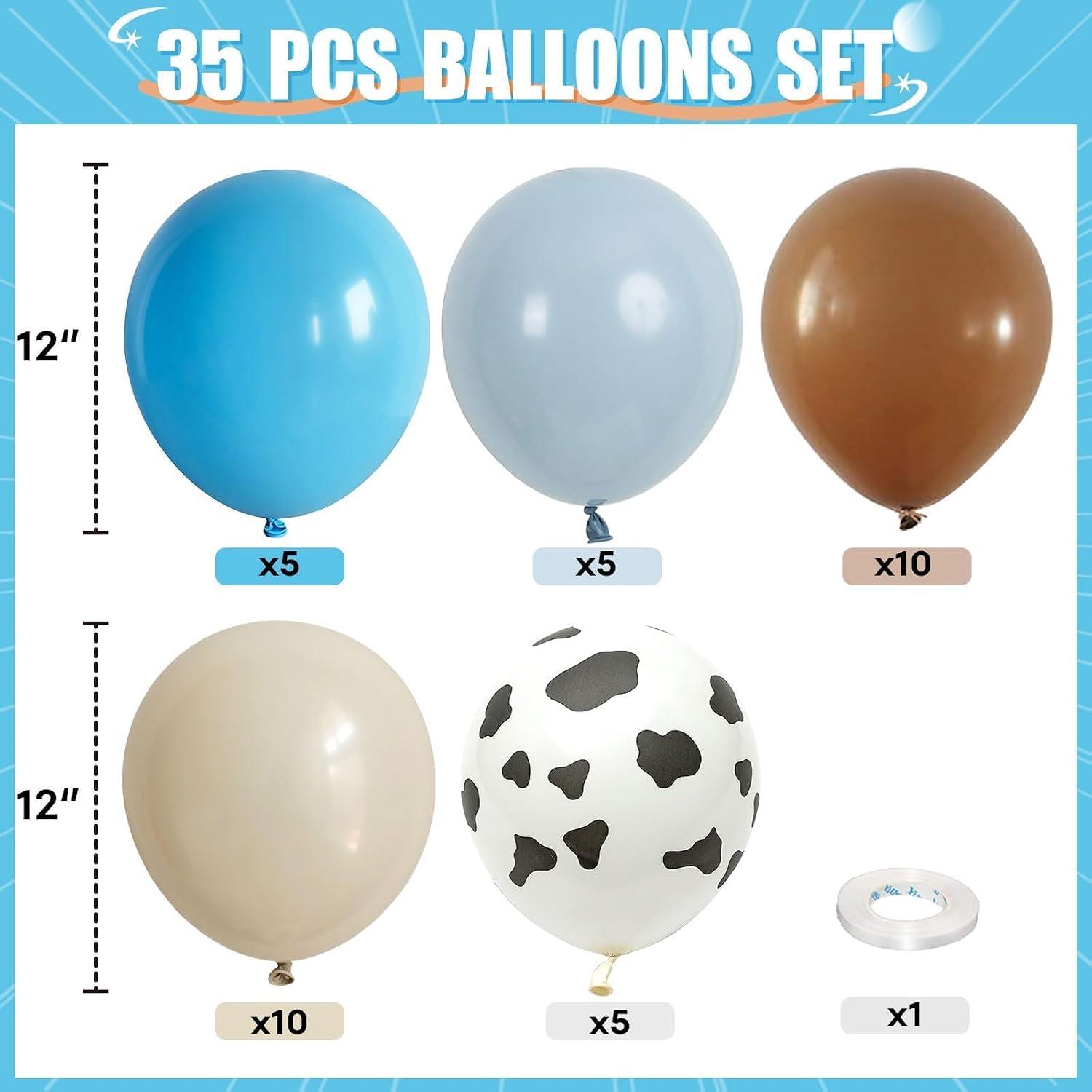 Thumbnail 1 de HILAVO Cow Print Balloons – 12-Inch Cowboy Theme Latex Assortment (35 pcs) for Rodeo, Baby Shower, Farm & Western Parties