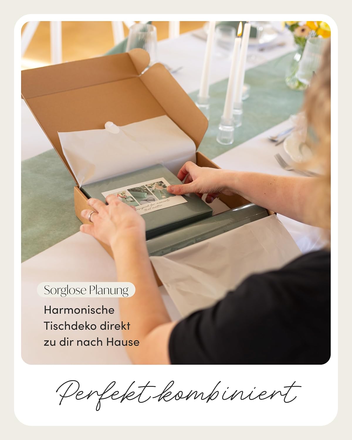 Thumbnail 5 de 100%Mosel Tischdeko-Set Eukalyptus Grün (25–50 Gäste) – Tischläufer & Tissue-Servietten für Taufe, Hochzeit & Co.
