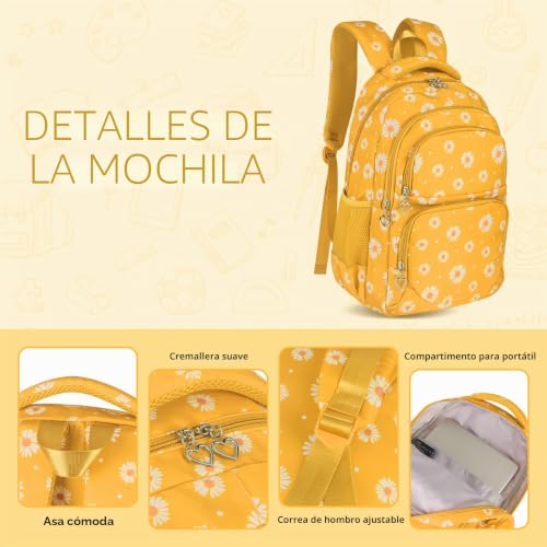 Thumbnail 2 de SIVENKE Mochila Escolar para niñas y adolescentes – Juego con bolsa de almuerzo y estuche en color amarillo