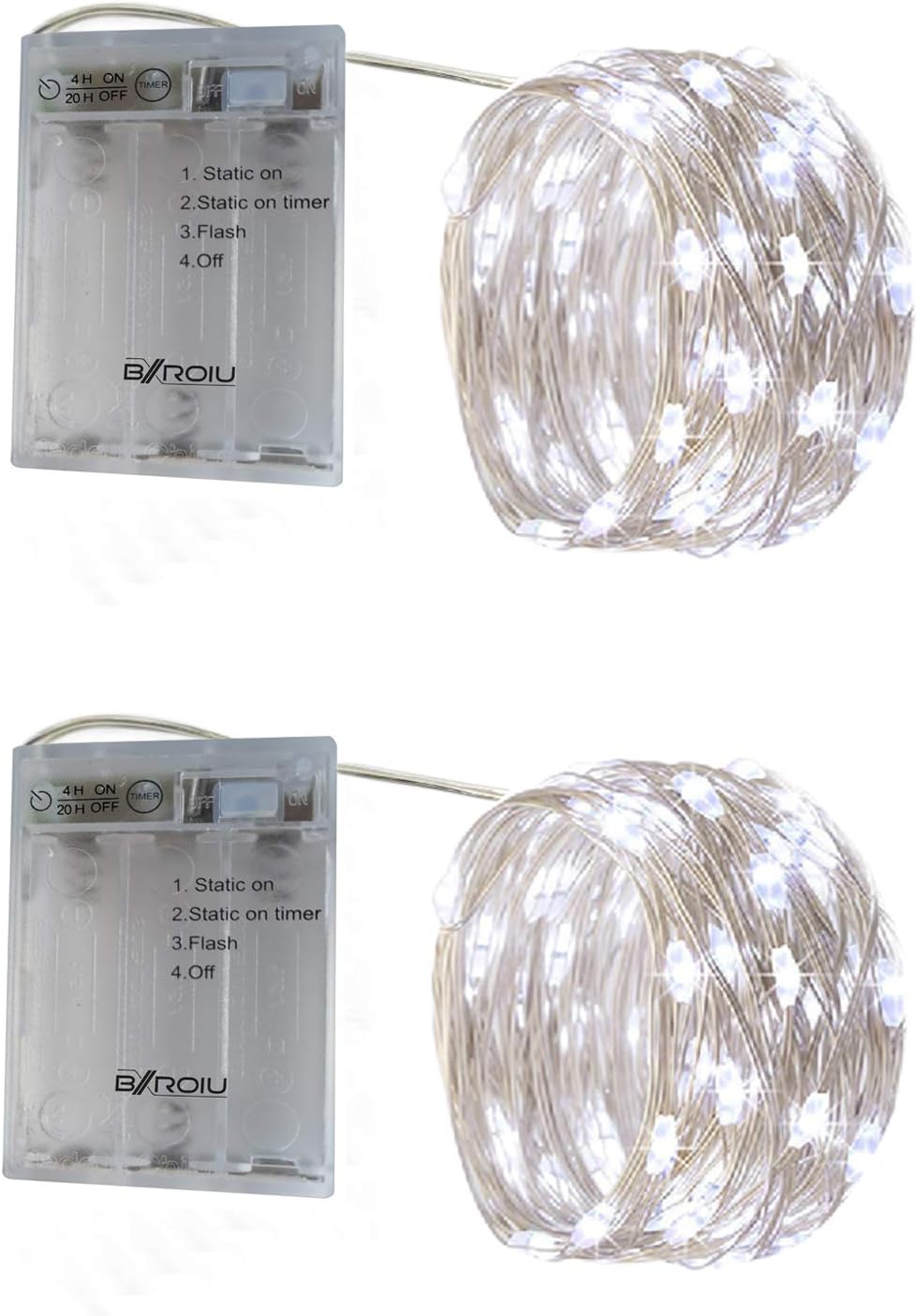 Thumbnail 6 de BXROIU Fairy Lights Battery with Timer 4-Pack – 5m Silver Wire LEDs (Cool White) for Indoor Décor