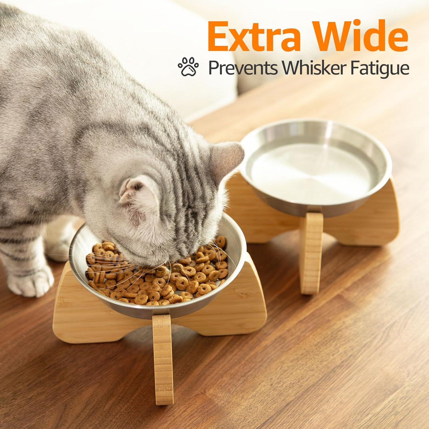 Thumbnail 2 de BULANGDE Raised Cat Bowls with Stainless Steel Bowls and Bamboo Stand (Non-slip, easy-clean)