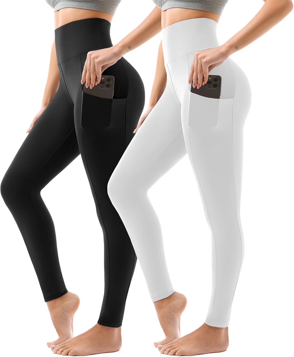 Thumbnail 6 de Sanpetix Sport Leggings Damen High Waist 2er Pack Schwarz/Grau – Mit Taschen, Vier-Wege-Stretch