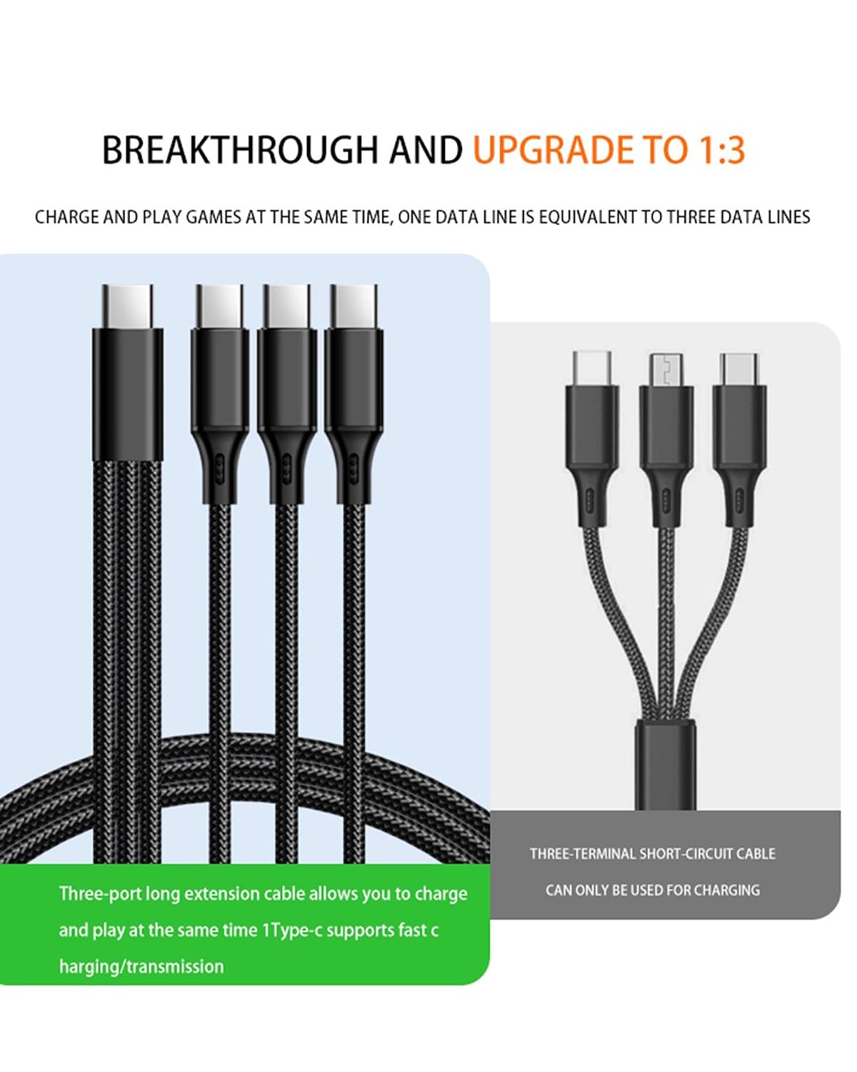 Thumbnail 4 de YIMINGOUFEI 3-in-1 USB-C Cable: 5A PD, Nylon Braided, 1.2m per Branch