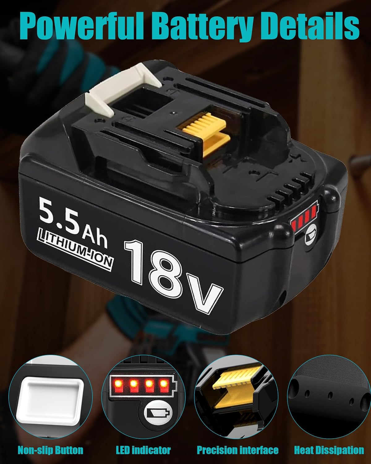 Thumbnail 1 de BATTOOL 3 ersättningsbatteri 18 V, 5,5 Ah Li-ion för Makita LXT