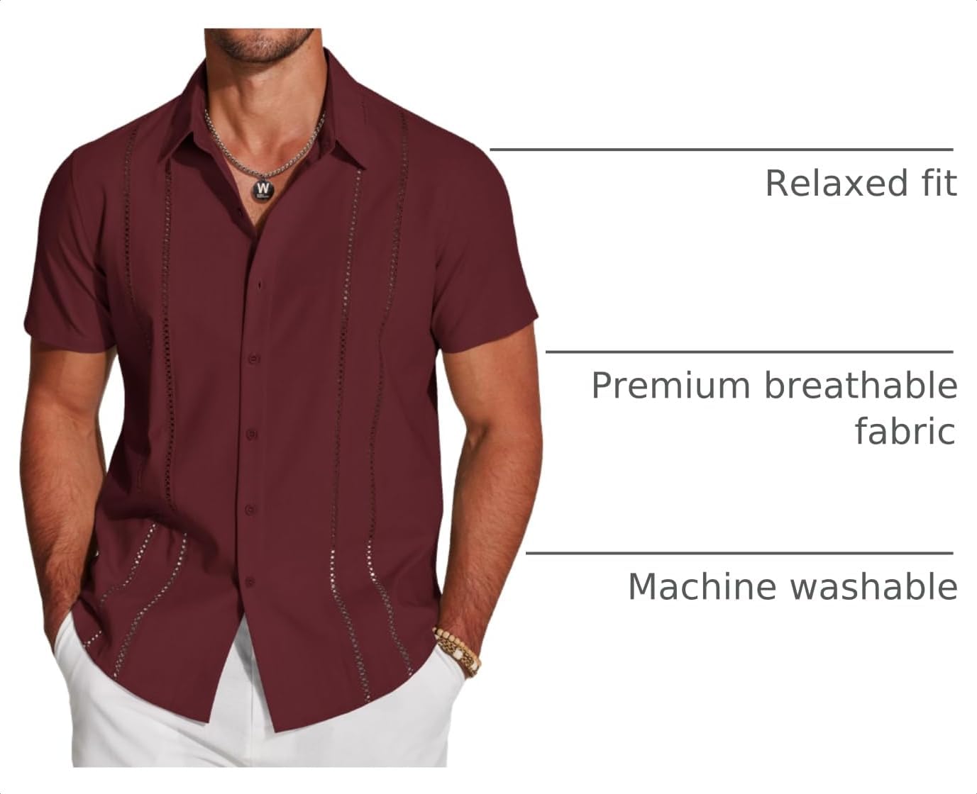 Detalle de COOFANDY Men's Cuban Guayabera Shirt Short Sleeve Button Down