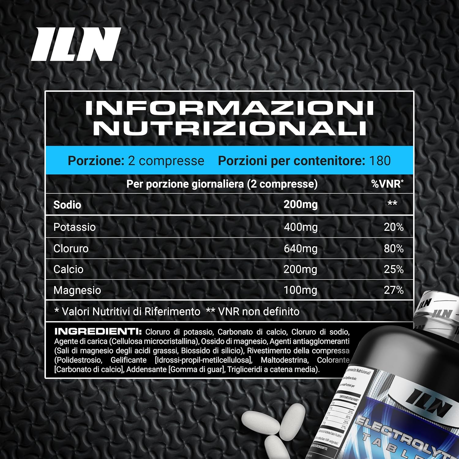 Detalle de Elettroliti senza zucchero Electrolytes compresse Iron Labs Nutrition 360 (Complex 1500 mg) vegano e keto friendly