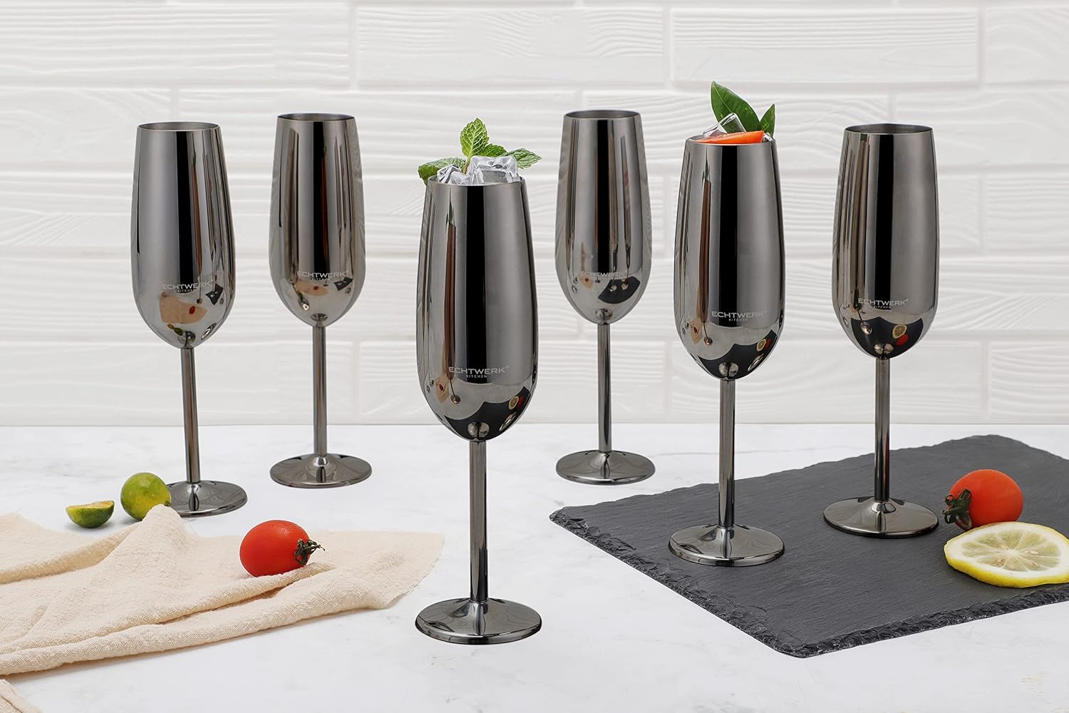 Detalle de ECHTWERK EW-CG-1746S – 6 kieliszków ze stali nierdzewnej, Black Edition, 250 ml