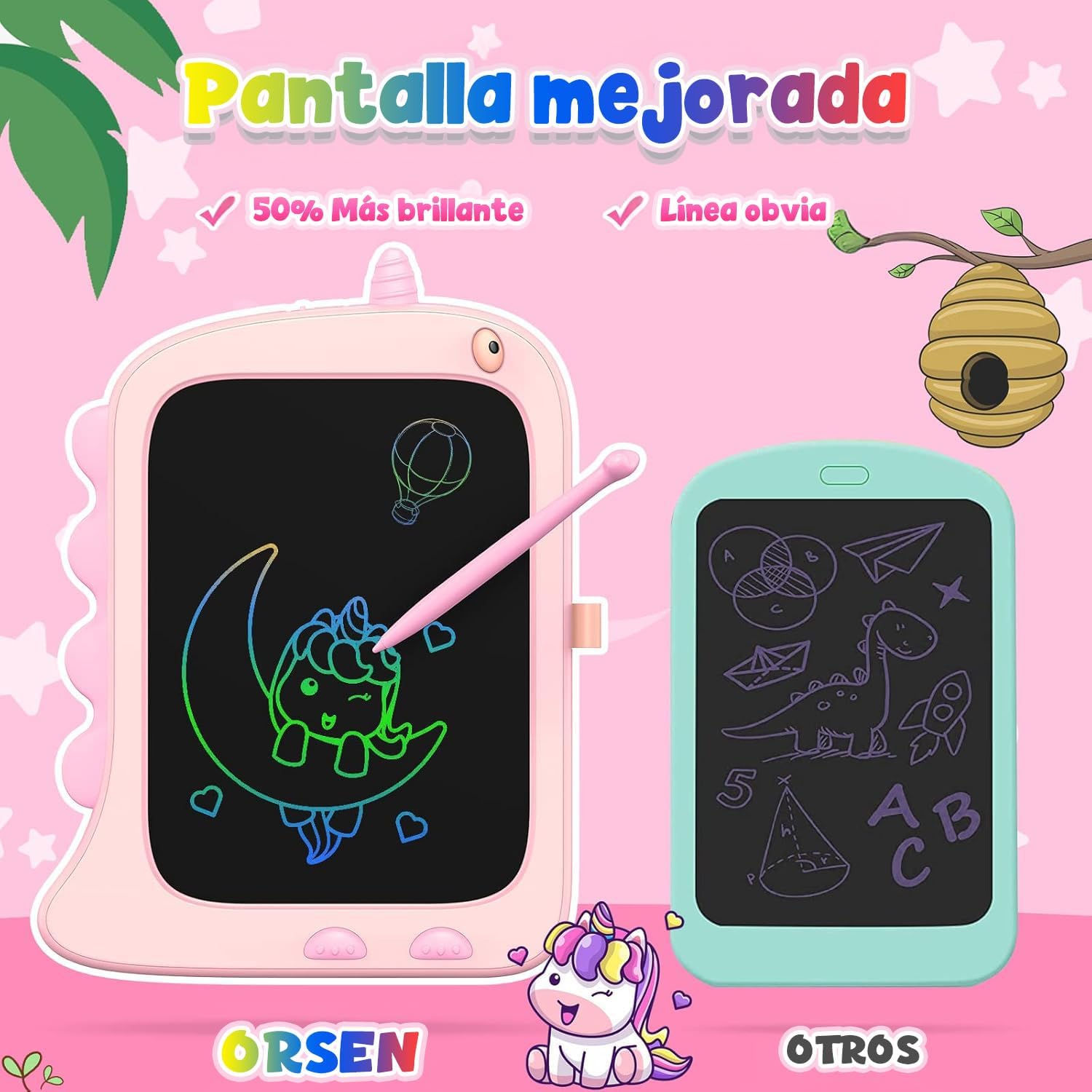 Detalle 2 de ORSEN LCD Schreibtafel 8,5 Zoll Einhorn Pink
