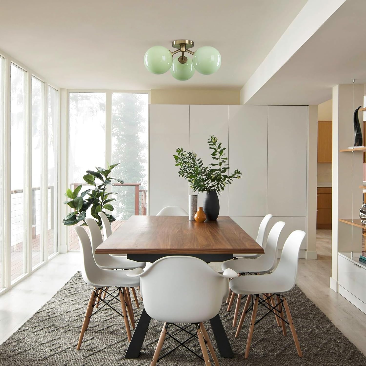 Thumbnail 5 de Kunlinzhu Green Globe Semi-Flush Ceiling Light with 3 Opal Glass Shades