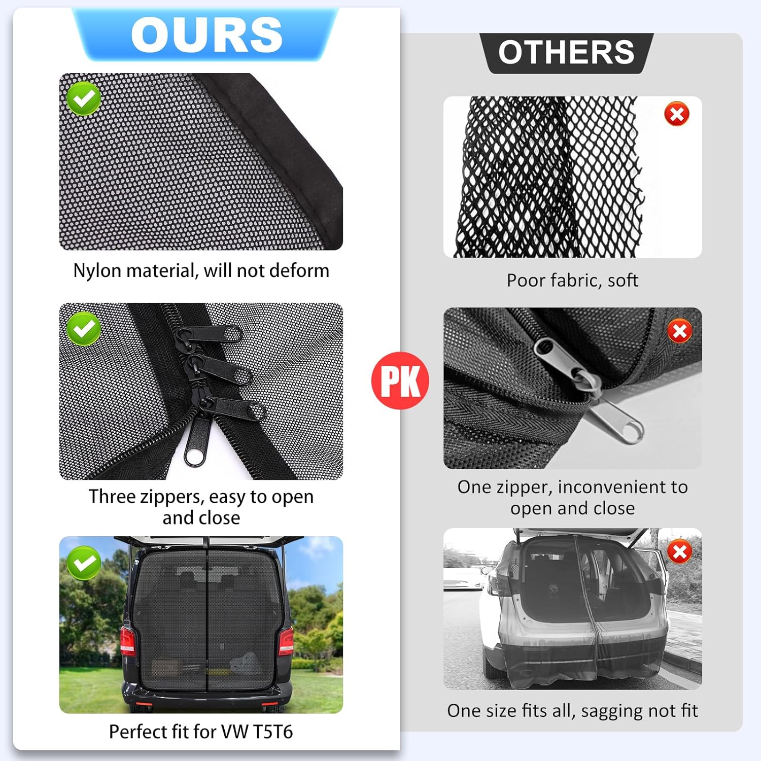 Thumbnail 3 de ZATOOTO Moskitonetz mit Reißverschluss für VW T5/T6 Heckklappe – Insektenschutz & Sonnenschutz fürs Camping