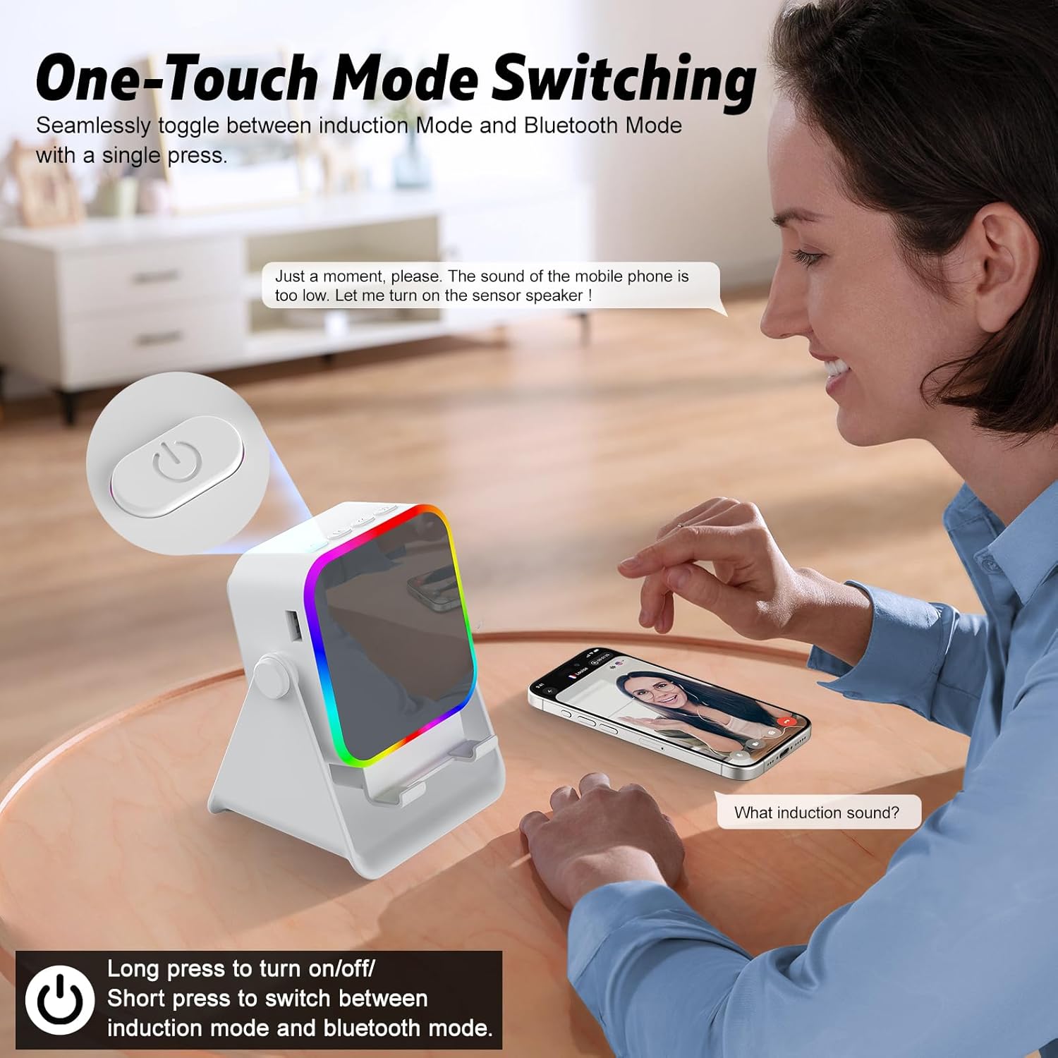 Thumbnail 5 de Wireless Induction Audio Bluetooth Speaker: 4-in-1 Design (Square - White)