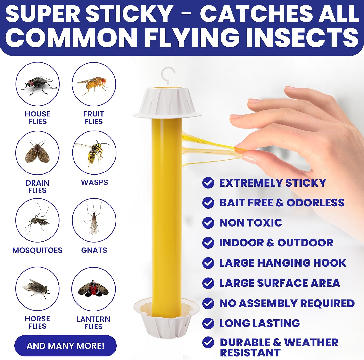 Detalle de Fly Stick Sticky Fly Traps (4 Pack) – Non-Toxic Indoor/Outdoor Glue Paper Strips