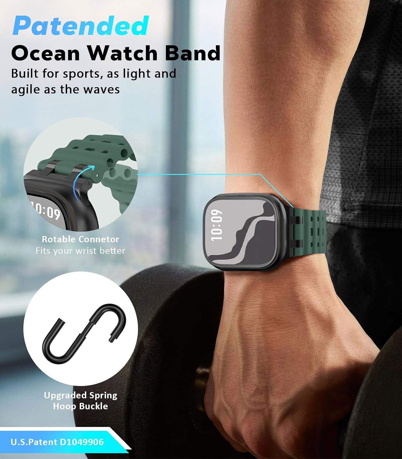 Detalle de Astorgos Ocean Band for Apple Watch Ultra and SE – Breathable Silicone Strap with Stainless Steel Connectors