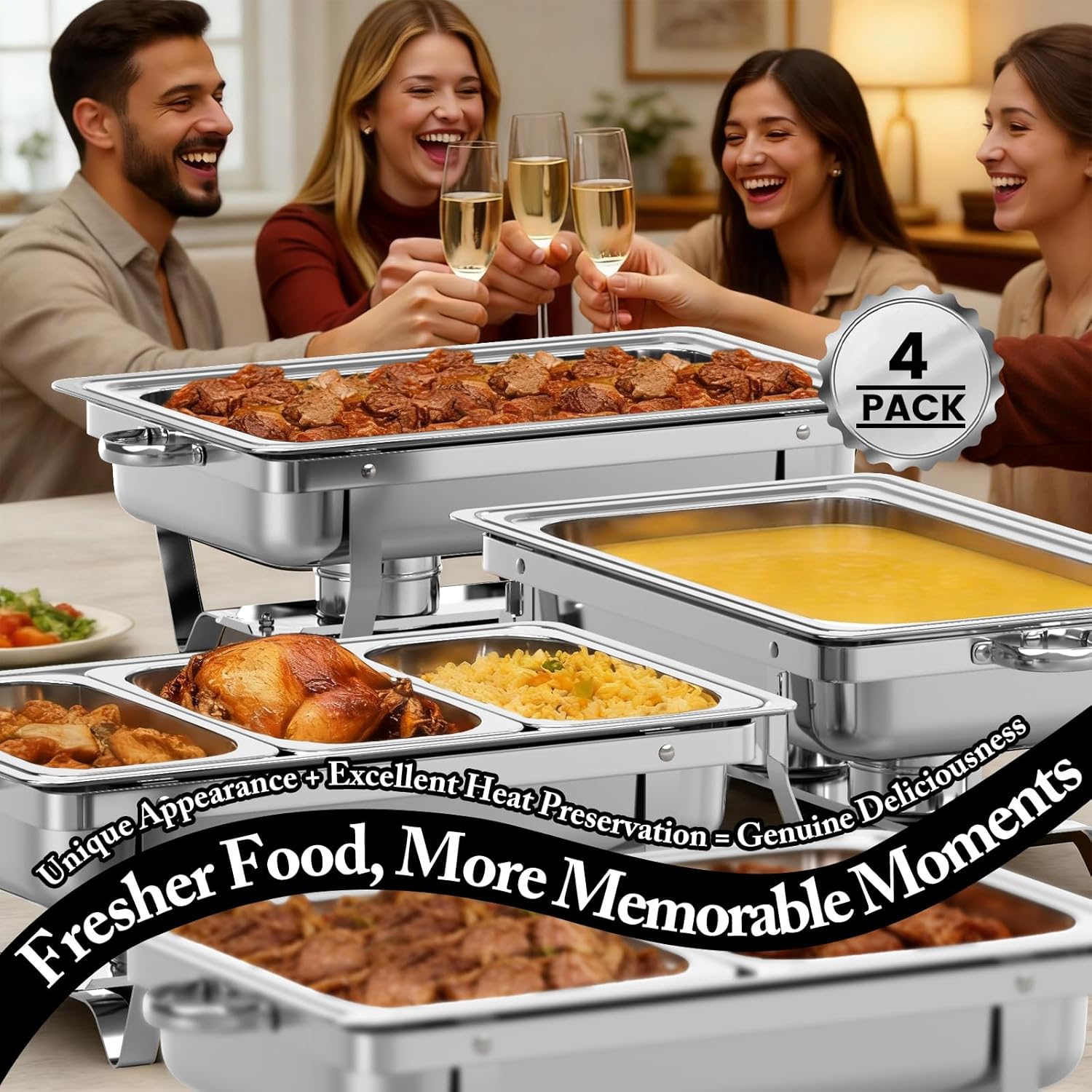 Detalle 2 de Amhier 9Qt Chafing Dishes for Buffet, 4-Pack in Silver