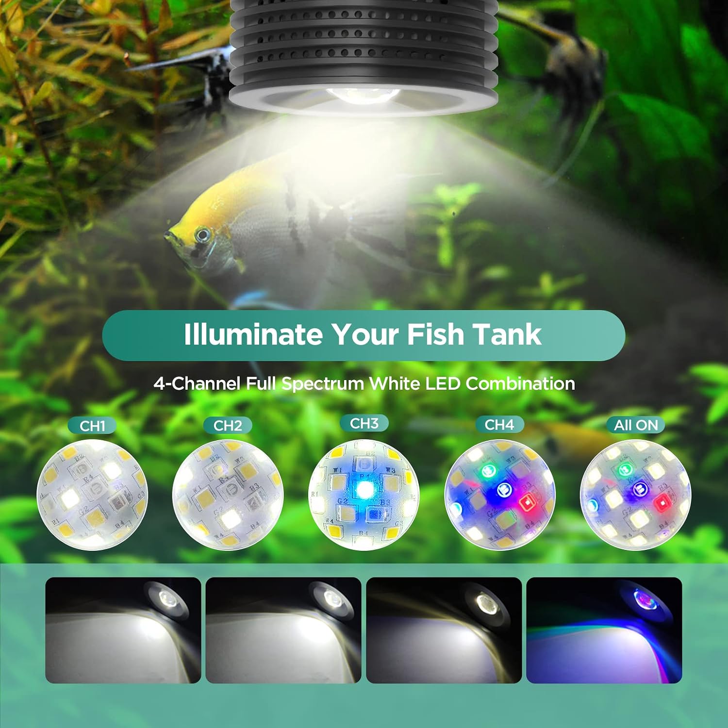 Detalle 2 de Lominie 4-Channel Dimmable LED Aquarium Light with Adjustable Gooseneck