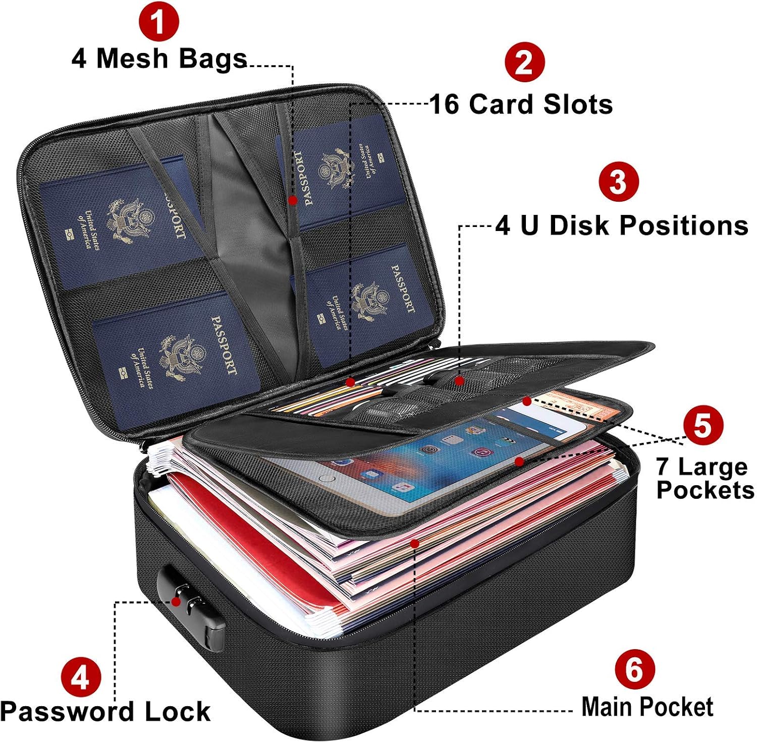 Detalle 2 de DocSafe DS0002 Fire-Resistant Document Bag with 3-Layer Storage and Lock