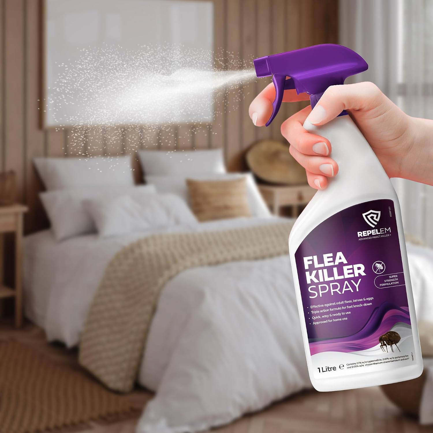 Thumbnail 5 de REPELEM Flea Spray for The Home – 1L: Household Killer for Eggs, Larvae and Adults