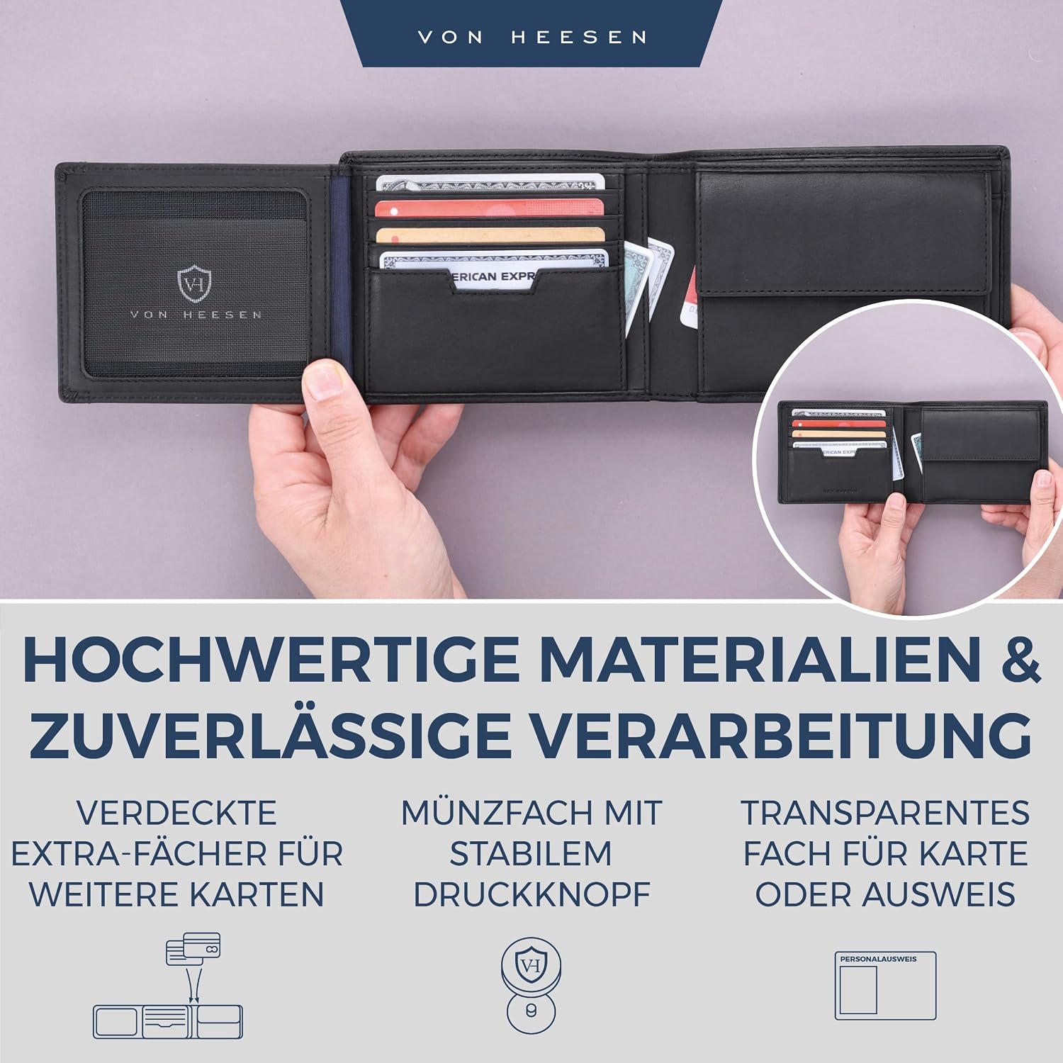 Thumbnail 4 de VON HEESEN Leder Geldbörse RFID Schutz schwarz