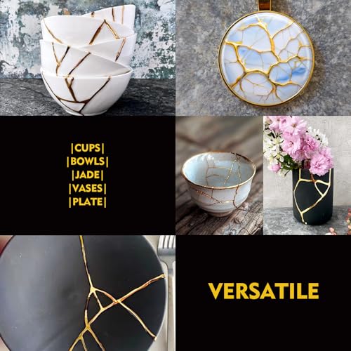 Detalle de Kintsugi Kit YumCraft: Kit Kintsugi con polvere d'oro e argento per ceramica e vetro