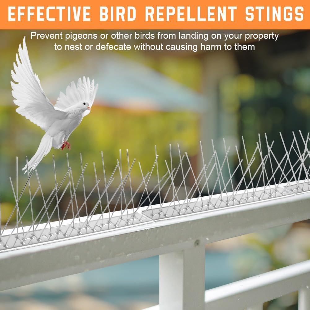 Detalle de OFFCUP Stainless Steel Bird Spikes, 1.75 m Set with 7 Sections and 10 Cable Ties