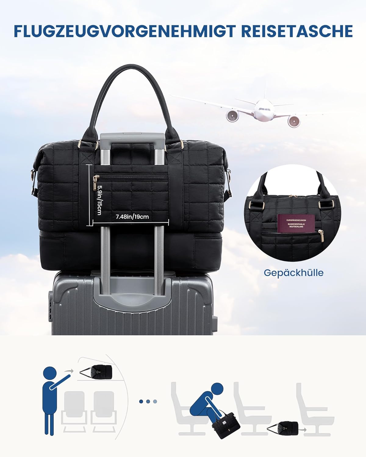 Detalle de LOVEVOOK Reisetasche Damen Groß – Leicht & Vielseitig mit Schuhfach und Nassfach