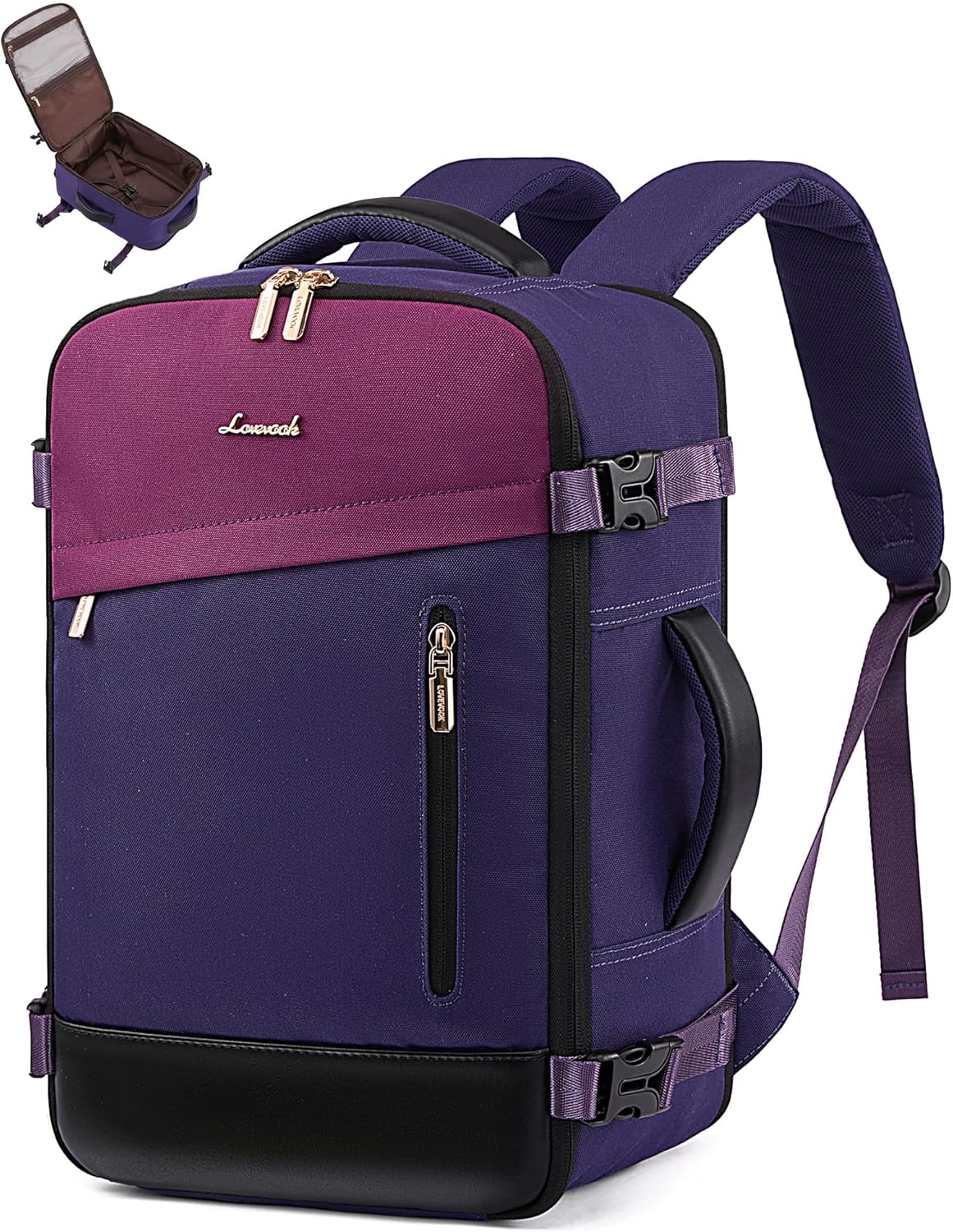 Detalle de LOVEVOOK Handgepäck-Rucksack 50L (18 Zoll) – erweiterbar, wasserabweisend und als Cabin Bag nutzbar