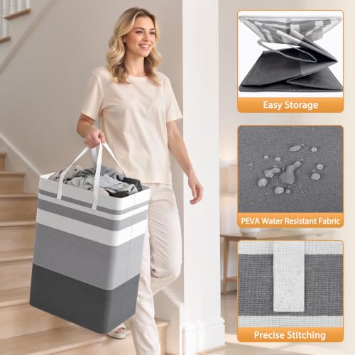 Detalle 2 de HomeHacks 2 Pack Large Laundry Baskets (Grey, 75L x 2) with Freestanding Metal Frame