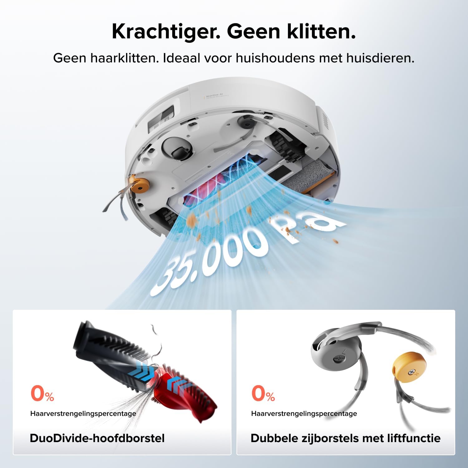Detalle de roborock Qrevo Edge 2 Flow robotstofzuiger met SpiraFlow 2.0 en AI