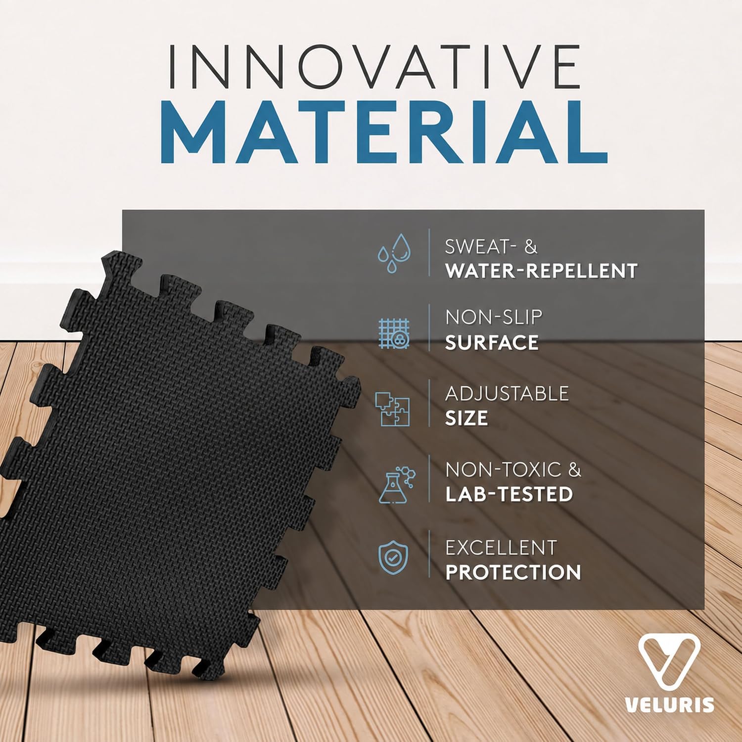 Detalle 2 de Veluris Floor Protection Mat, 18 Black Rubber Tiles, 31 x 31 cm
